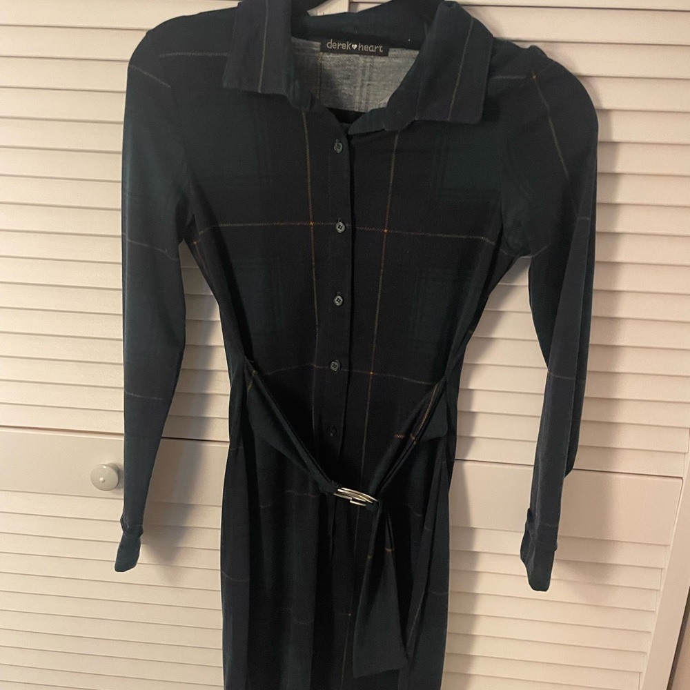 Belted dark green body con dress